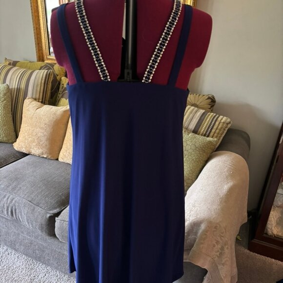 CB Established 1962 Dress Size 10 BLUE Asymmetrical Jeweled Straps Cocktail Wed - Picture 2 of 3